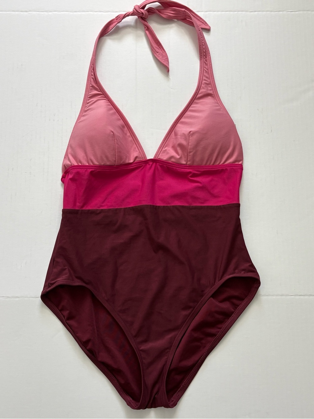 Kate Spade Size Large Beach Halter One-Piece Swimsuit Colorblock Pink Swim Wear